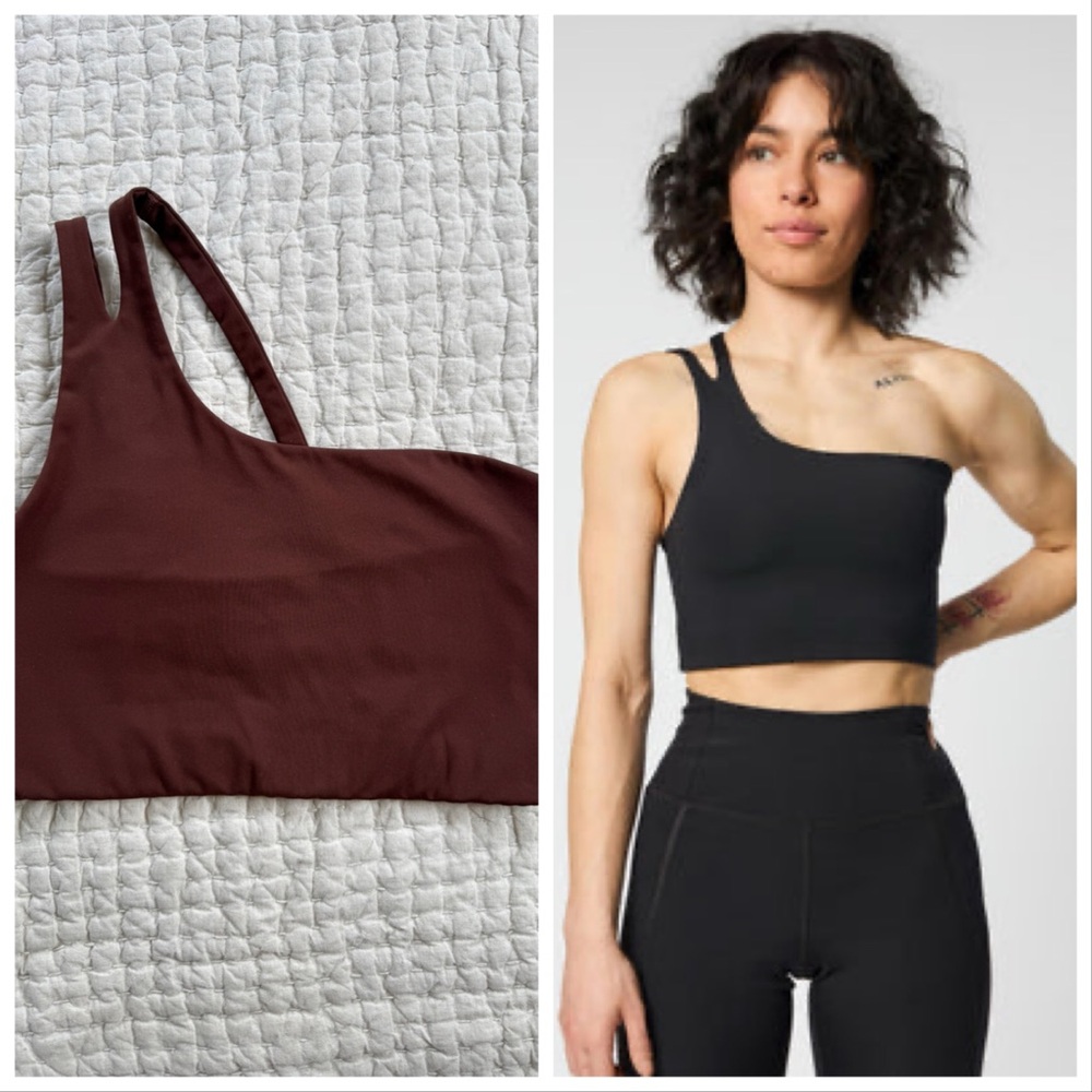 New! Girlfriend Collective Uma Asymmetrical One-Shoulder Sports Bra Earth